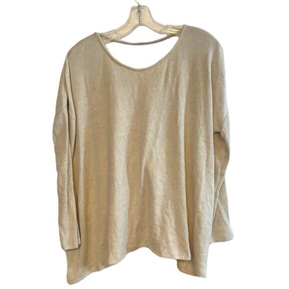 Lush Twist Back Open Back Sweater Top Small Beige Lightweight Knit NWT - Picture 1 of 4